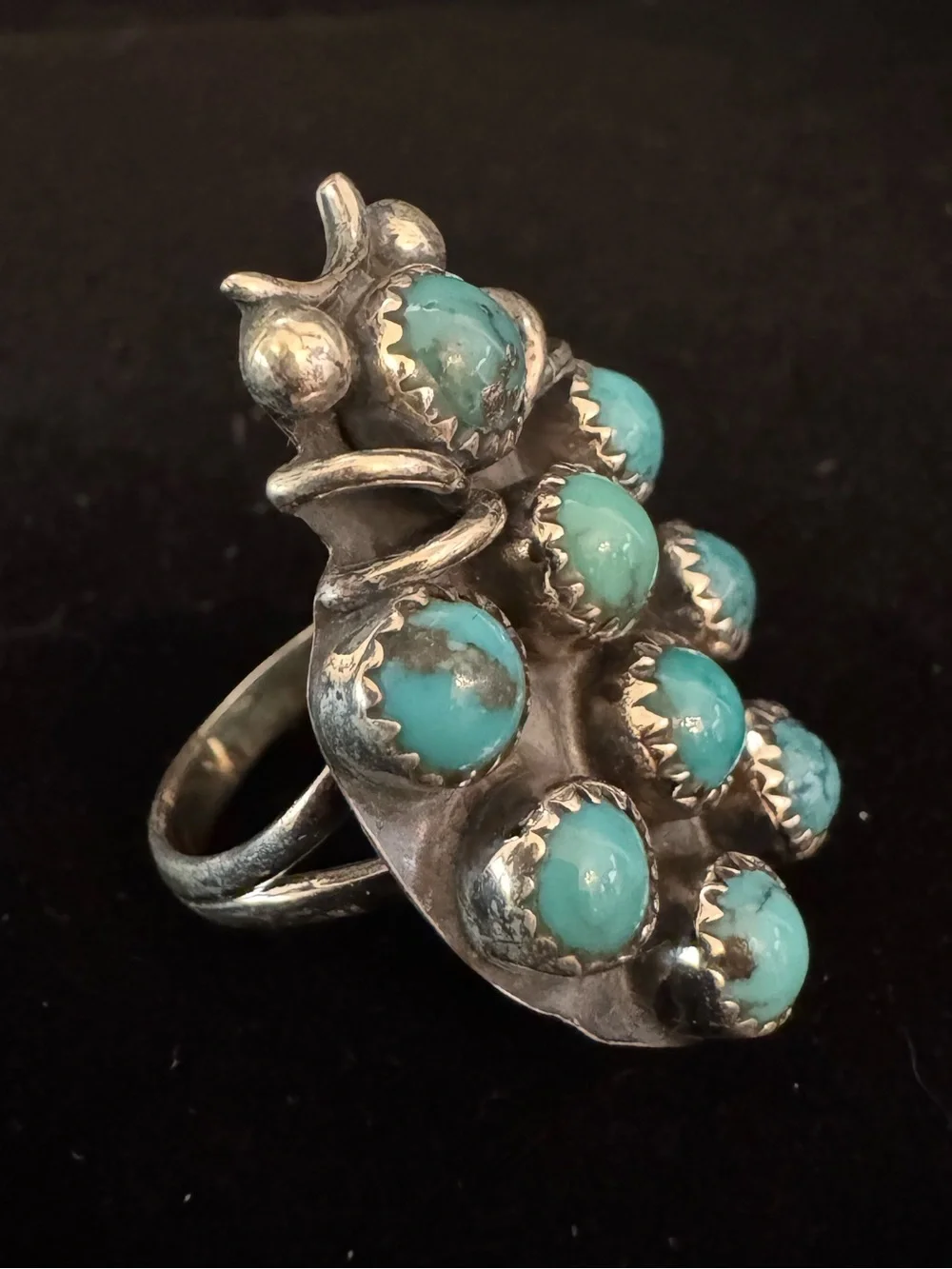 Turquoise Cluster Statement Ring - Blue-Green Gemstones sterling silver